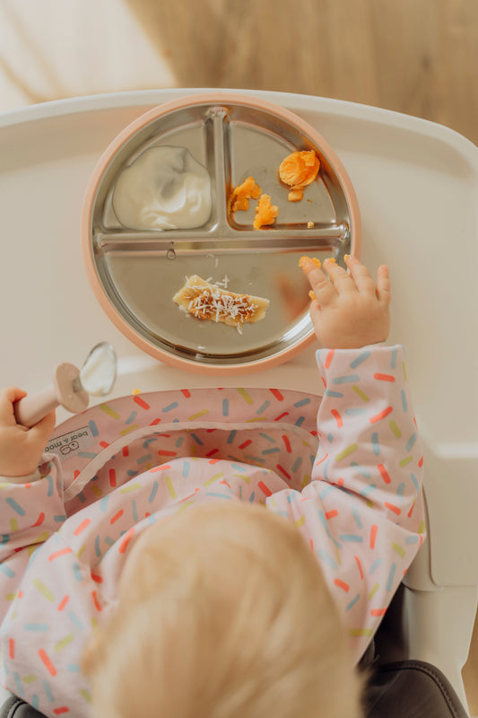 baby using stainless steel plate