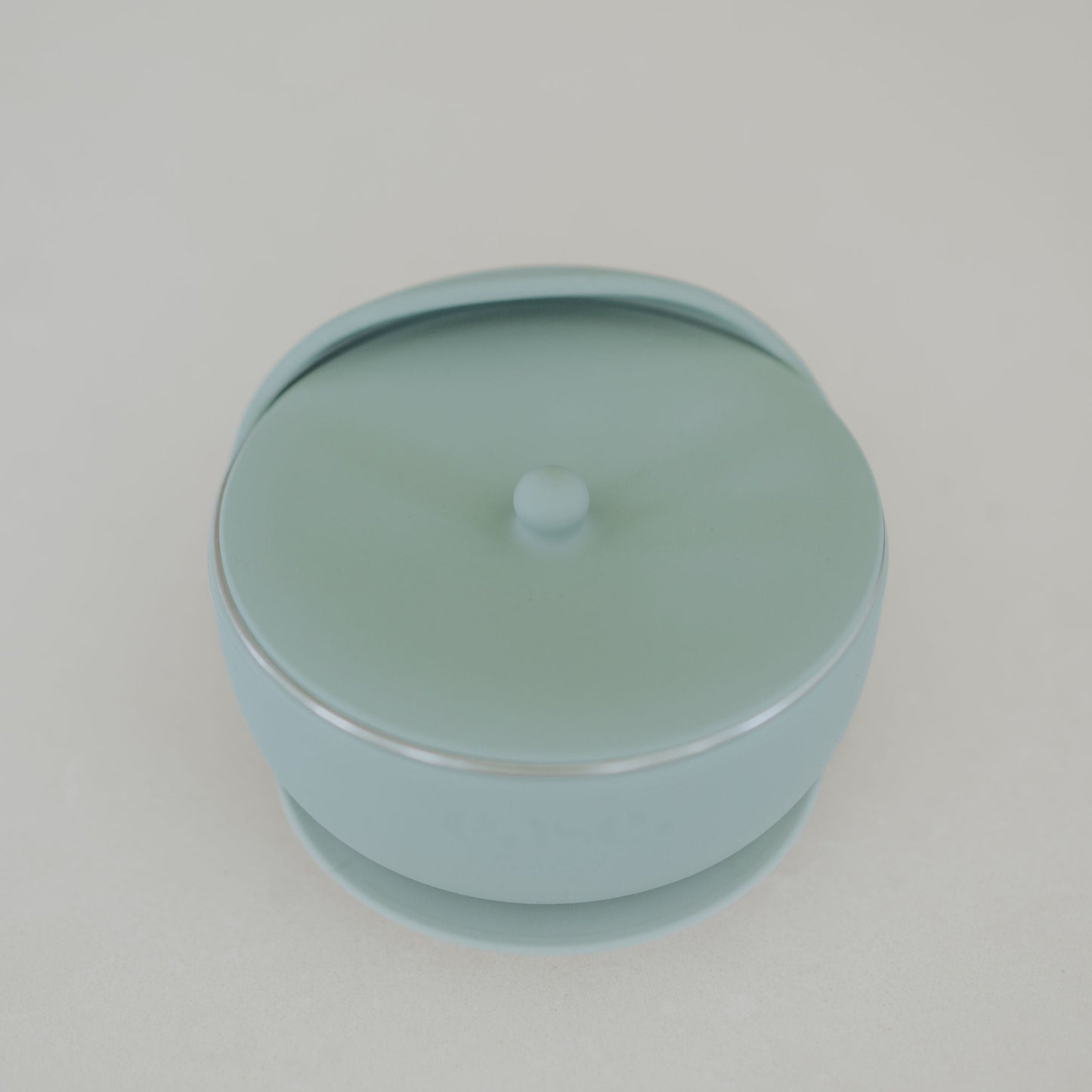 Light blue Stainless Steel bowl with a lid on a light gray background